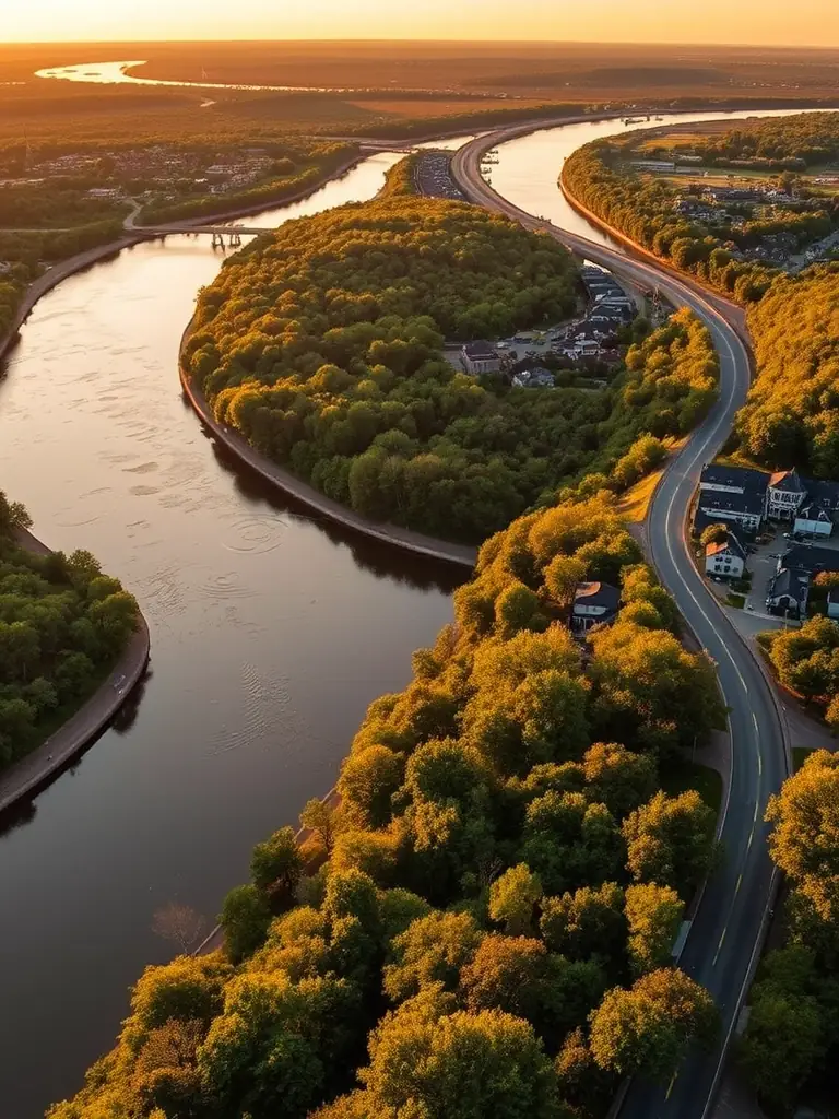 A captivating image of the Great River Road, featuring the Mississippi River and historic river towns.